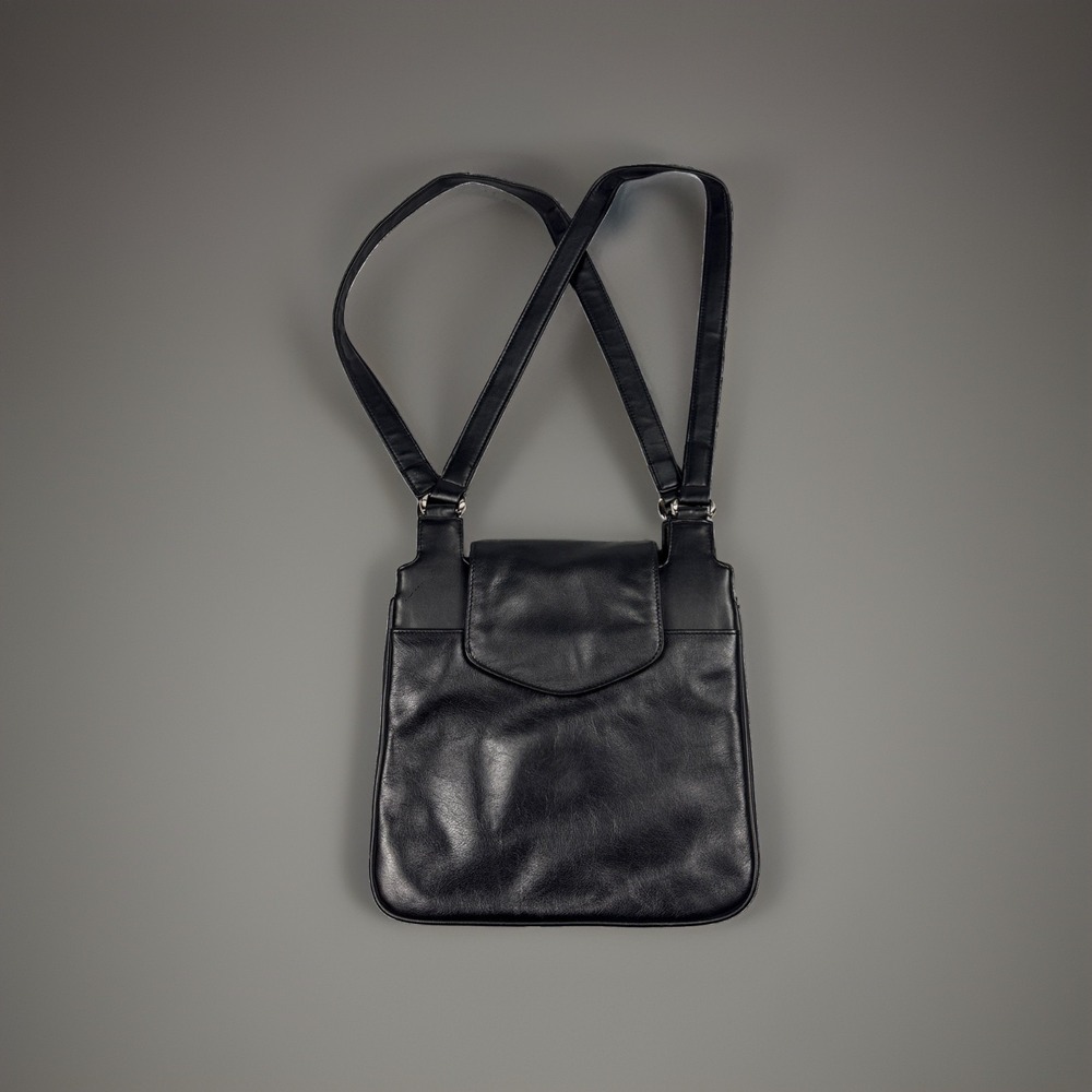 Worthington Black Smooth Leather Small Crossbody Handbag Magnetic Closure Y2K